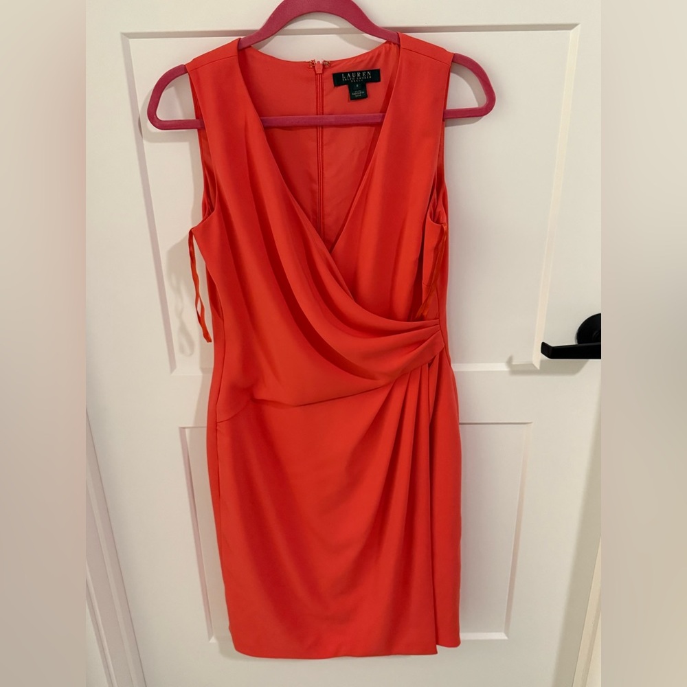 Lauren Ralph Lauren Red-Orange Draped Midi Dress